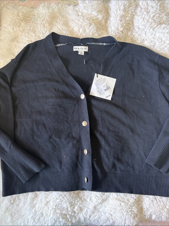 Ava & Viv Sweaters - Ava & Viv Black V-Neck Button-Front Cardigan